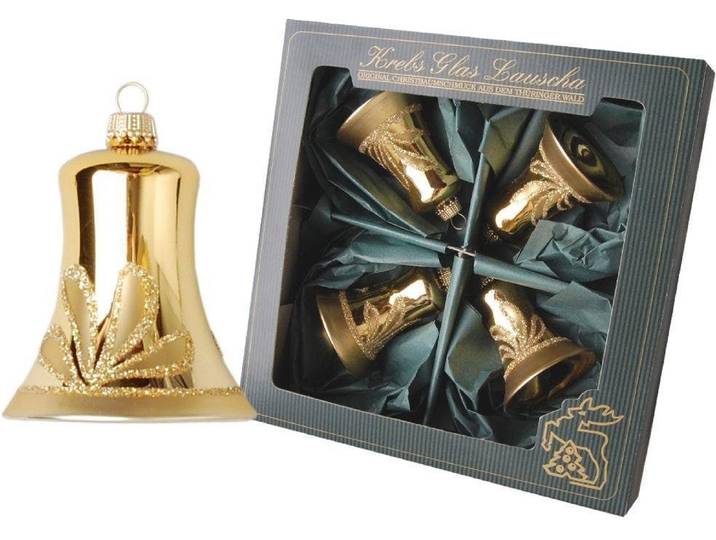 Christbaumschmuck KREBS GLAS LAUSCHA Glocken, Weihnachtsdeko, Christbaumschmuck , gold (goldfarben), H:7cm, Glas, Weihnachtsbaumschmuck, Christbaumschmuck, mundgeblasen, goldfarben