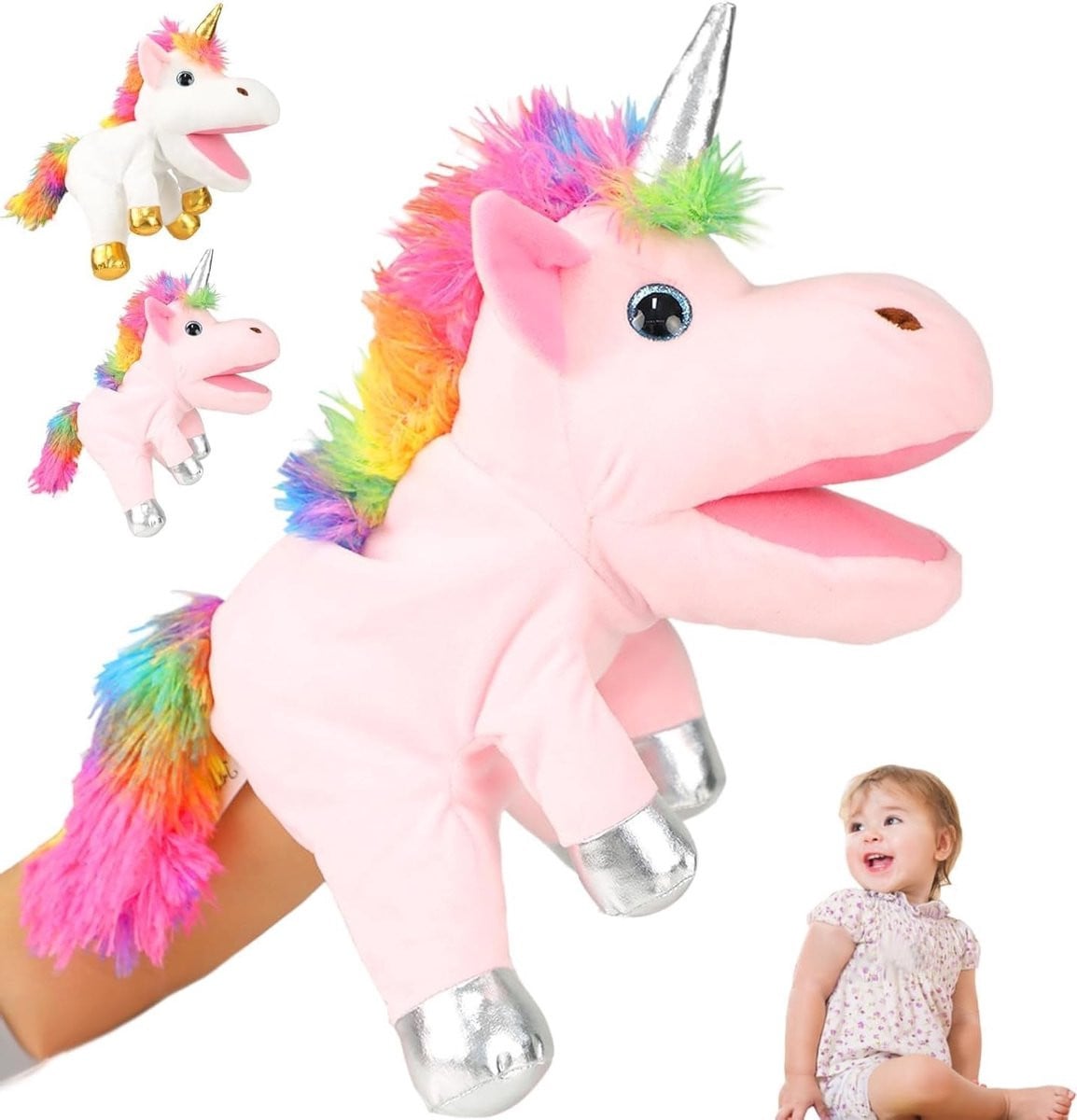 Interactieve Eenhoorn Handpop - Pluche Educatief Speelgoed voor Meisjes, 30 cm