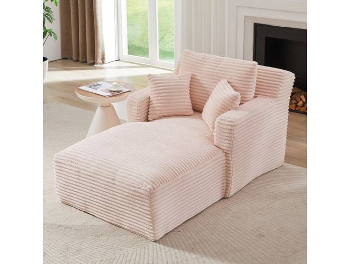 Canapé-chaise longue moderne en velours côtelé 100 × 166 × 72 cm rose
