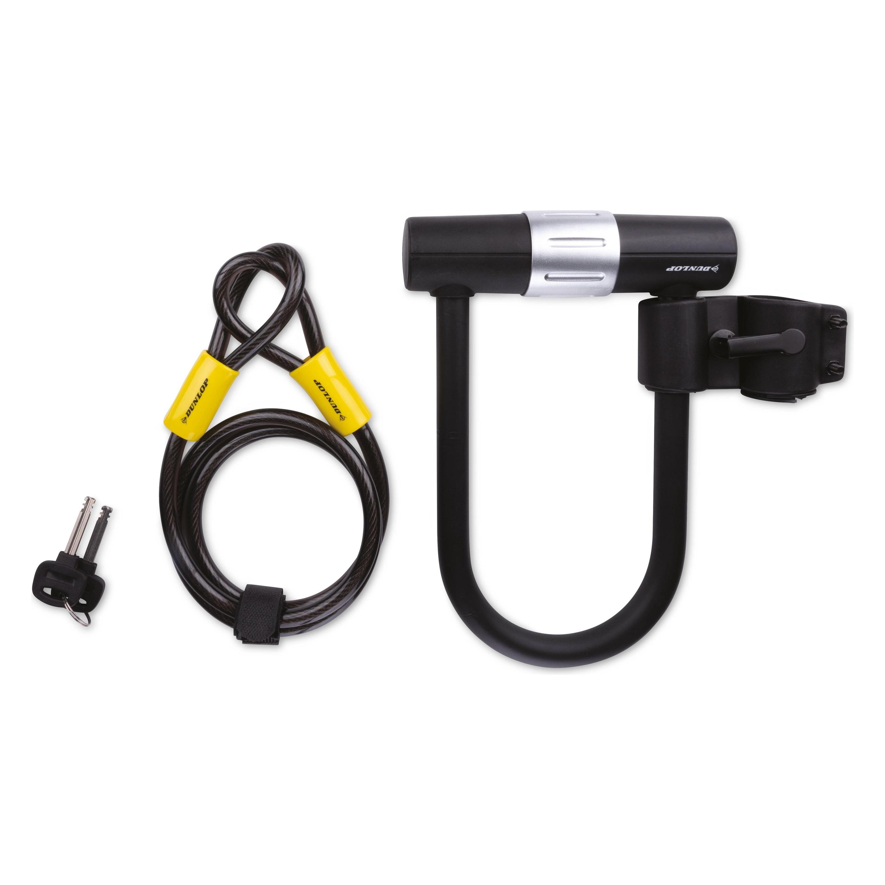 Dunlop Fahrrad U-Bügelschloss mit Kabel und Halter 18x26cm (120 cm) (8711252472232)