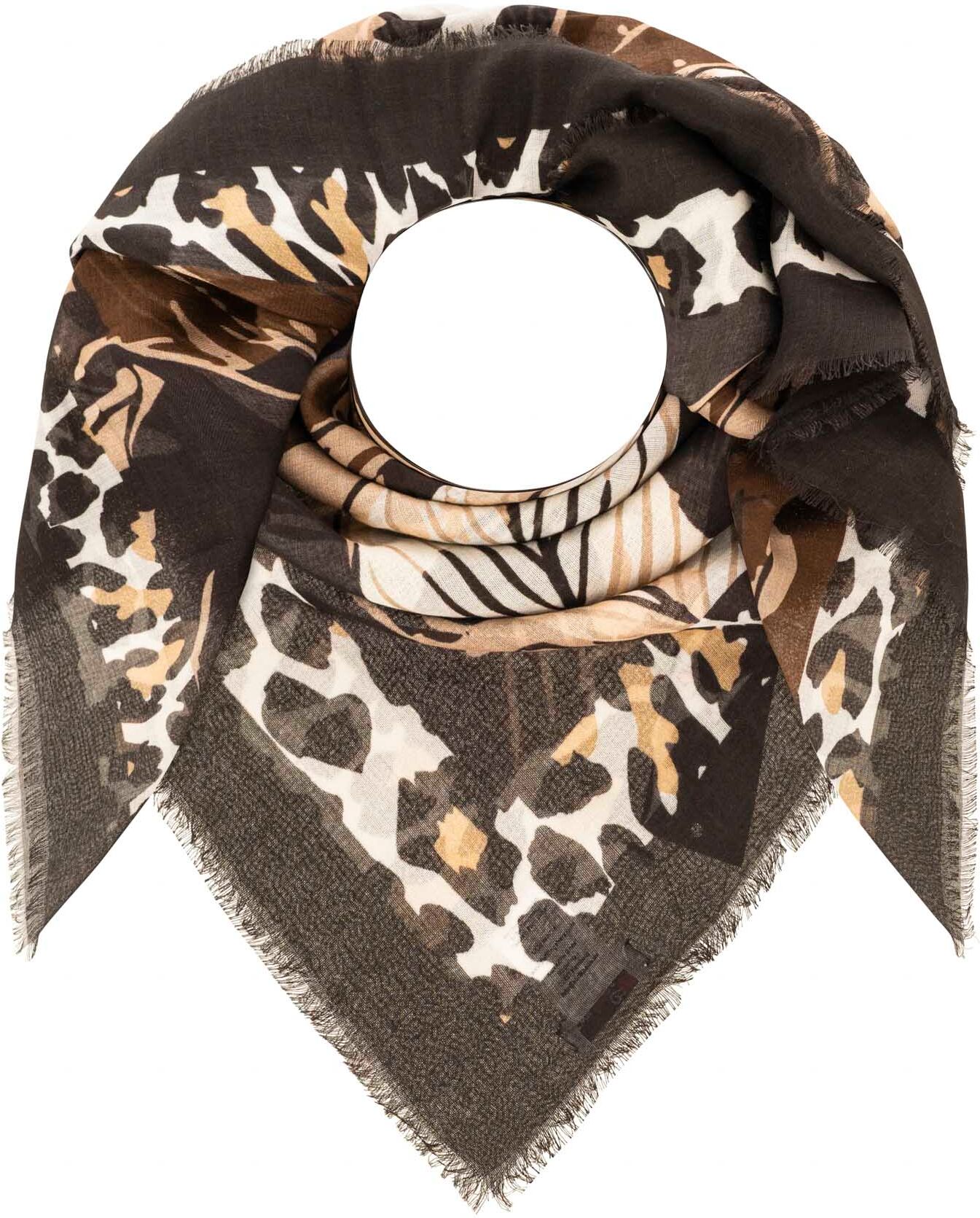Modetuch ZWILLINGSHERZ "Leopard", Damen, braun, Baumwollmischung, Modetücher Modetuch, Leopard-Motiv, Fransenabschlüsse rundum, leichtes Material
