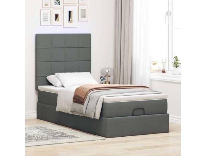 KTHLBRH Bett Pouf mit Matratze 100 x 200 cm Dunkelgrau Behälter mit hydraulischem Anheben, Taschenfederkernmatratze, inklusive Matratzenbezug