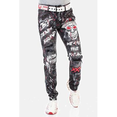 5-Pocket-Jeans CIPO & BAXX "Jeans", Herren, Gr. 30, Länge 34, schwarz, 98% Baumwolle, 2% Elasthan, gemustert, Basic, regular fit lang, Jeans 5-Pocket-Jeans, im lässigen Streetstyle, CD700