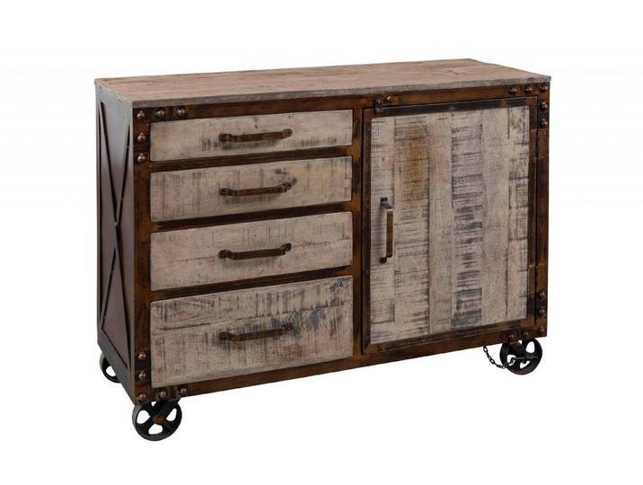 Massivmoebel24 Sideboard HEAVY INDUSTRY (Massivholz), Sideboard Mango 120x46x92 braun lackiert HEAVY INDUSTRY #225