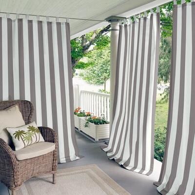 Threadmade Home Llc Highland Stripe Tab Top Curtain Panel Dark Gray, 50 x 108, Dark Gray