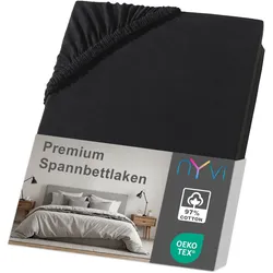 NYVI Spannbettlaken DreamScience Premium - Komfort Spannbetttuch, 190g/m2, Einlaufschutz, Bügelfrei, mit Gummizug Farbe:schwarz;Größe:90x200 - 100x200 cm