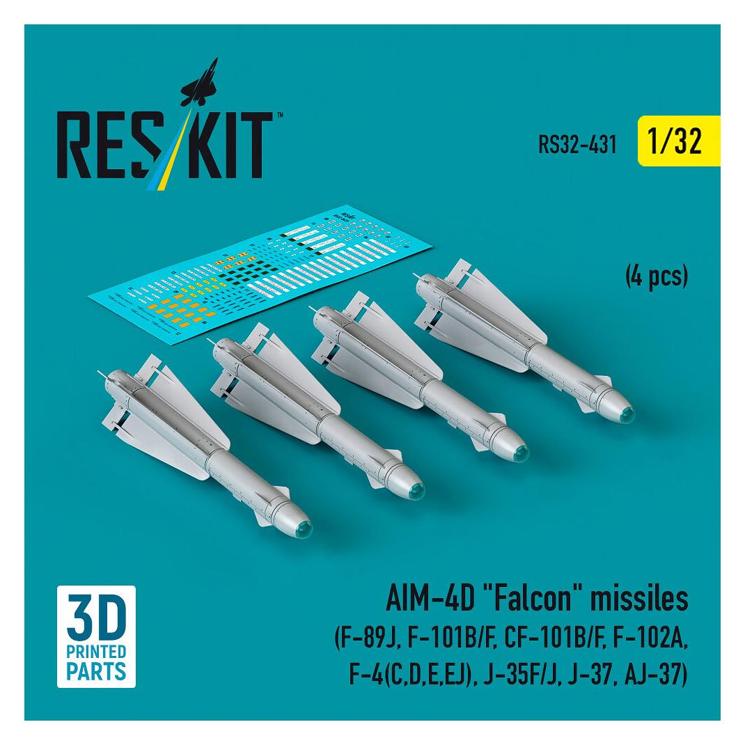 ResKit AIM-4D Falcon missiles (4 pcs) (F-89J, F-101B/F, CF-101B/F, F-102A, F-4(C,D,E,EJ), J-35F/J, J-37, AJ (RS32-0431)