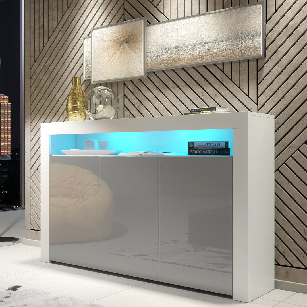 Metro Argyro 393.7 cm W Sideboard White Grey 233.68cm H X 393.7cm W X 101.6cm D