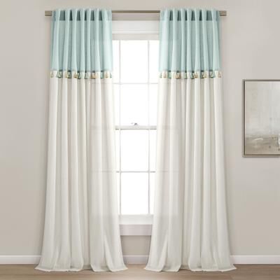 Lush Decor Boho Faux Linen Tassel Color Block Window Curtain Panel