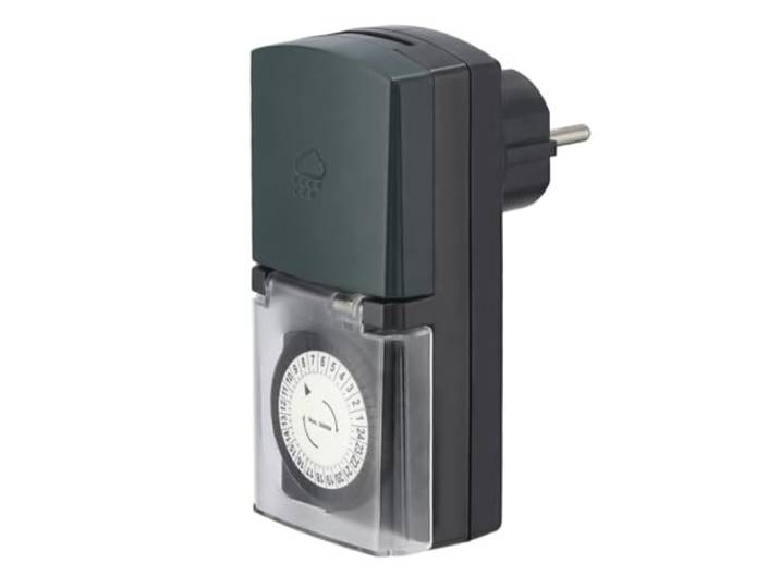 Hama Zeitschaltuhr für Außenbereich - Mechanische Steckdose, Analog mit 30 Minuten Intervallen, Kompakt - Schwarz/Grün