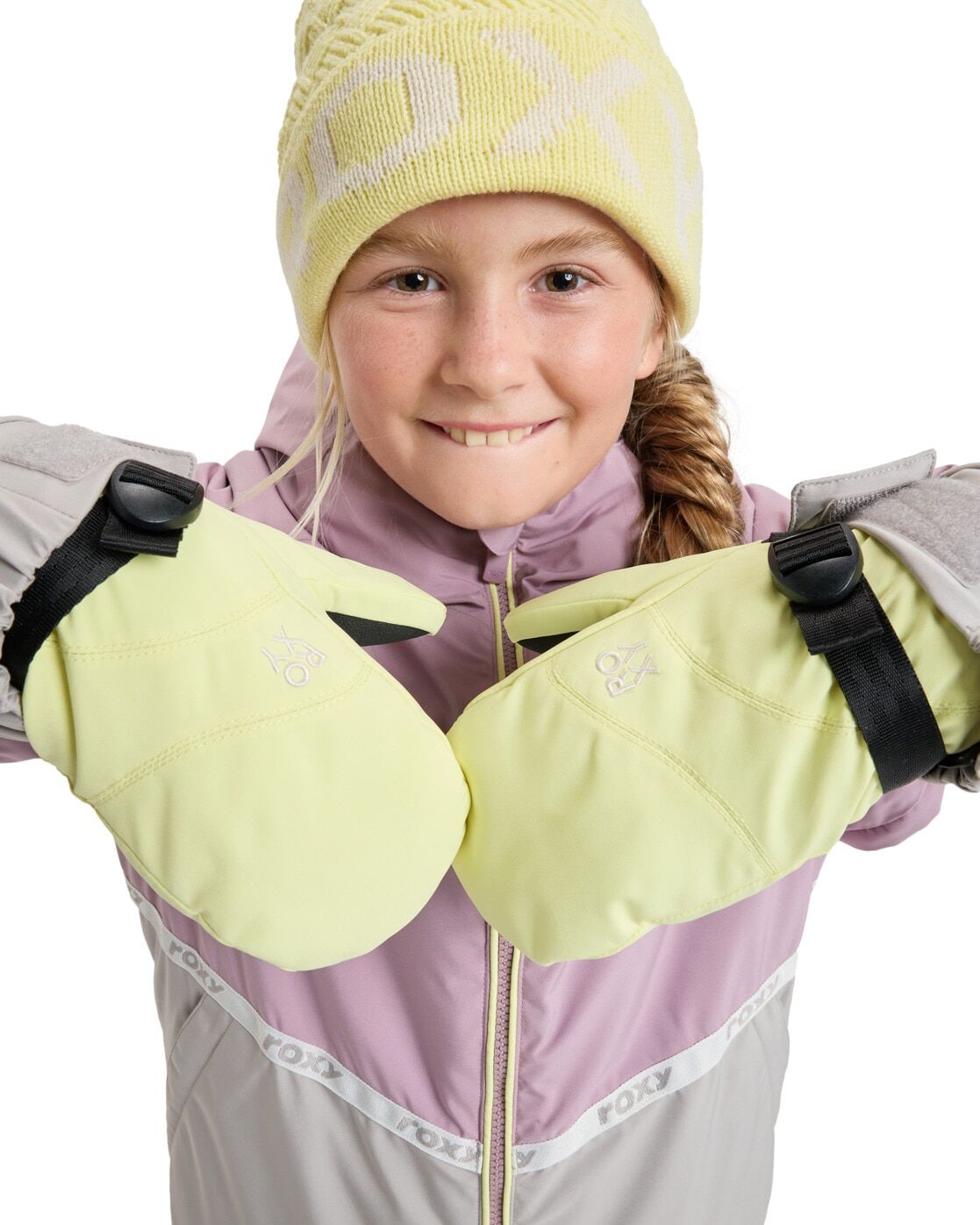 Snowboardhandschuhe ROXY "Roxy Jetty Girl Solid", Kinder, Gr. L, gelb (gelb pear), Obermaterial: 50% Polyester, 50% Polyurethan., Handschuhe Snowboardhandschuhe gelb pear L