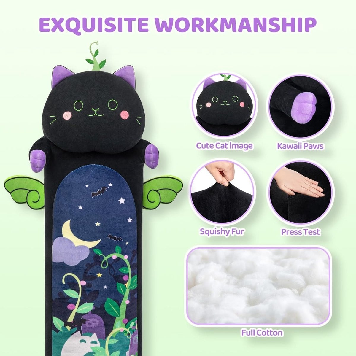 Pluche Lichaamskussen Kat - Kawaii Knuffeldier - Zwart - 50 cm
