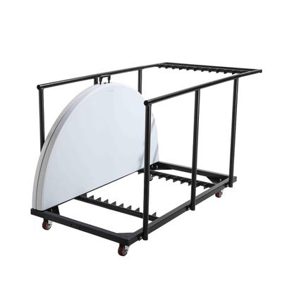 Oviala Business Rekkem Klapptische rund 150 x 150 x 74cm x13 Weiß und Transportwagen 150 x 78 x 83cm Grau