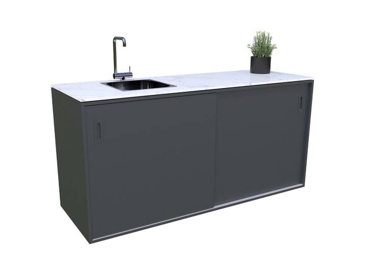 Outdoorküche, Anthrazit, Metall, Stein, einzeln stellbar, 180x92x63 cm, CE, Gartenmöbel, Outdoor Küchen