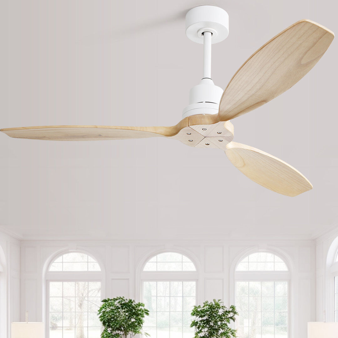 Latitude Run 132cm 3 - Blade Propeller Ceiling Fan with Remote Control Natural Wood 52cm