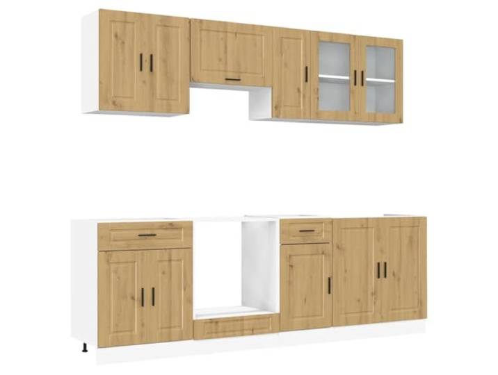 Kalmar Küchenschrank-Set, 8-teilig, Holz Verstellbare Füße, glatte Oberfläche, Holzwerkstoff, Aufbewahrung von Schüsseln, Tellern, Töpfen, Feuchtwischen