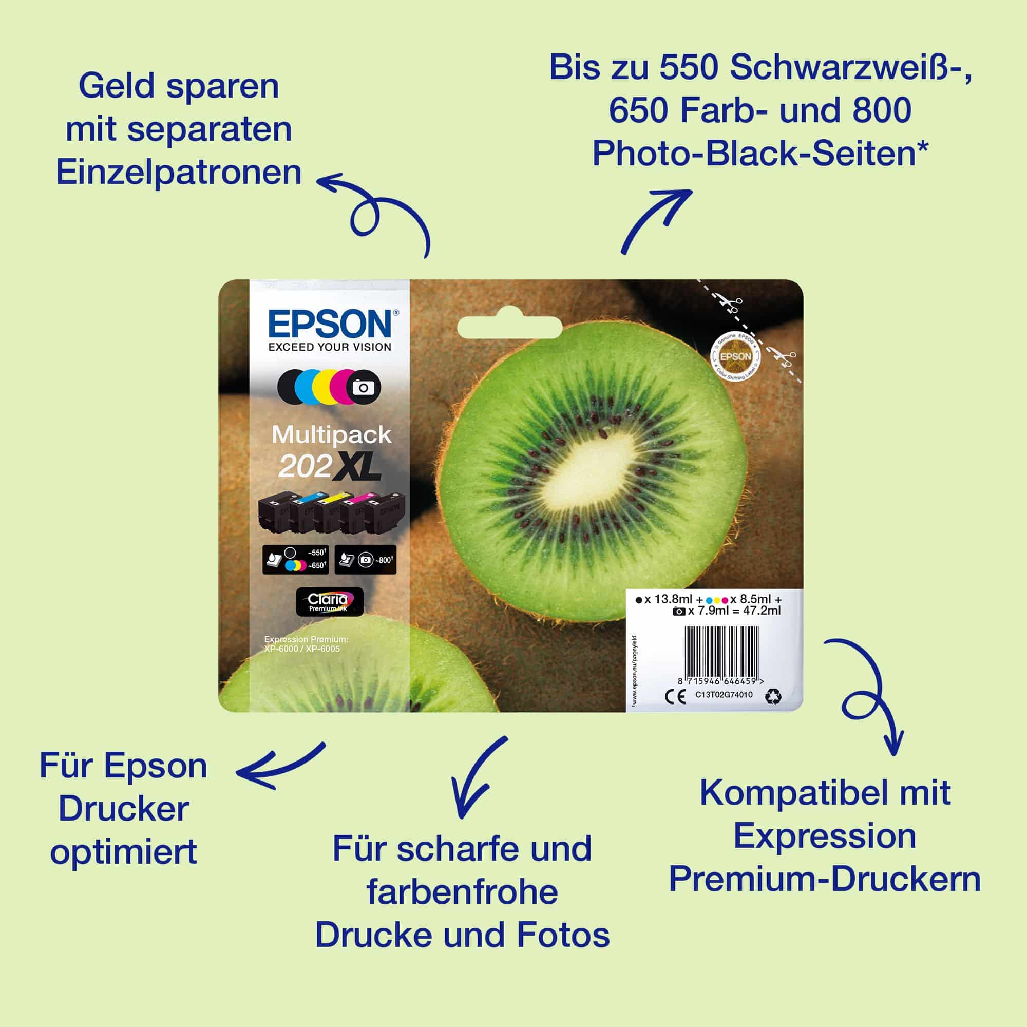 Epson originale Druckerpatronen Schwarz 6,9 ml 250 Seiten 202 C13T02E14010