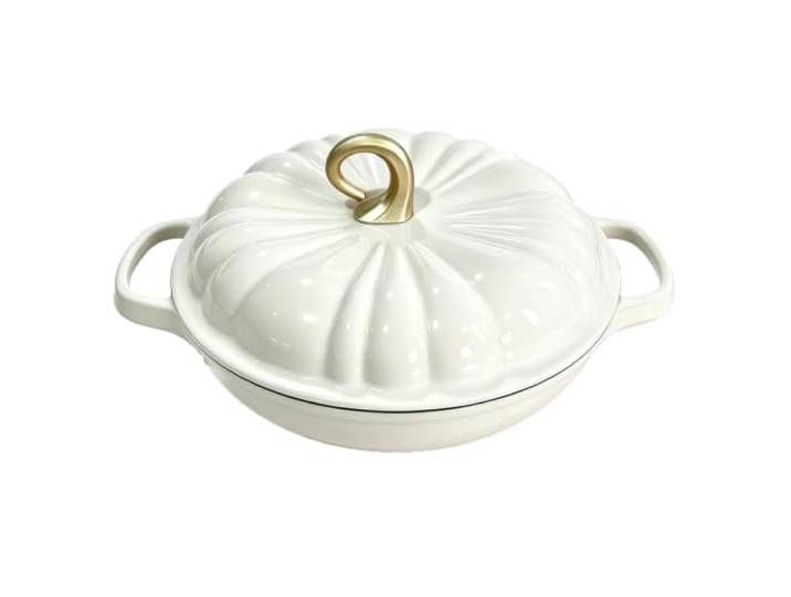Emaillierter Schmortopf Aus Gusseisen 3,36 L – Robuster Dutch Oven Mit Kürbis-Deckel, Ideal Für Eintöpfe, Suppen, Braten Und Schmorgerichte
