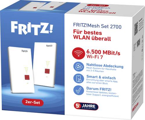 FRITZ! WiFi 7 Repeater FRITZ!Mesh Set 2700 2er-Set 20003142 WLAN, LAN 6.5 GBit/s WiFi 7, Mesh-fähig, App-Unterstützung