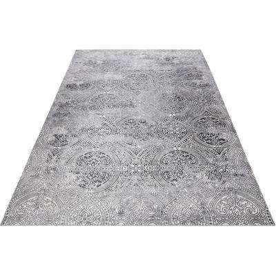 Teppich WECON HOME "Grace", grau, B:130cm H:6mm L:190cm, Polyester, Teppiche, Teppich, Vintage Look, Used Look, moderner Kurzflor, Wohnzimmer
