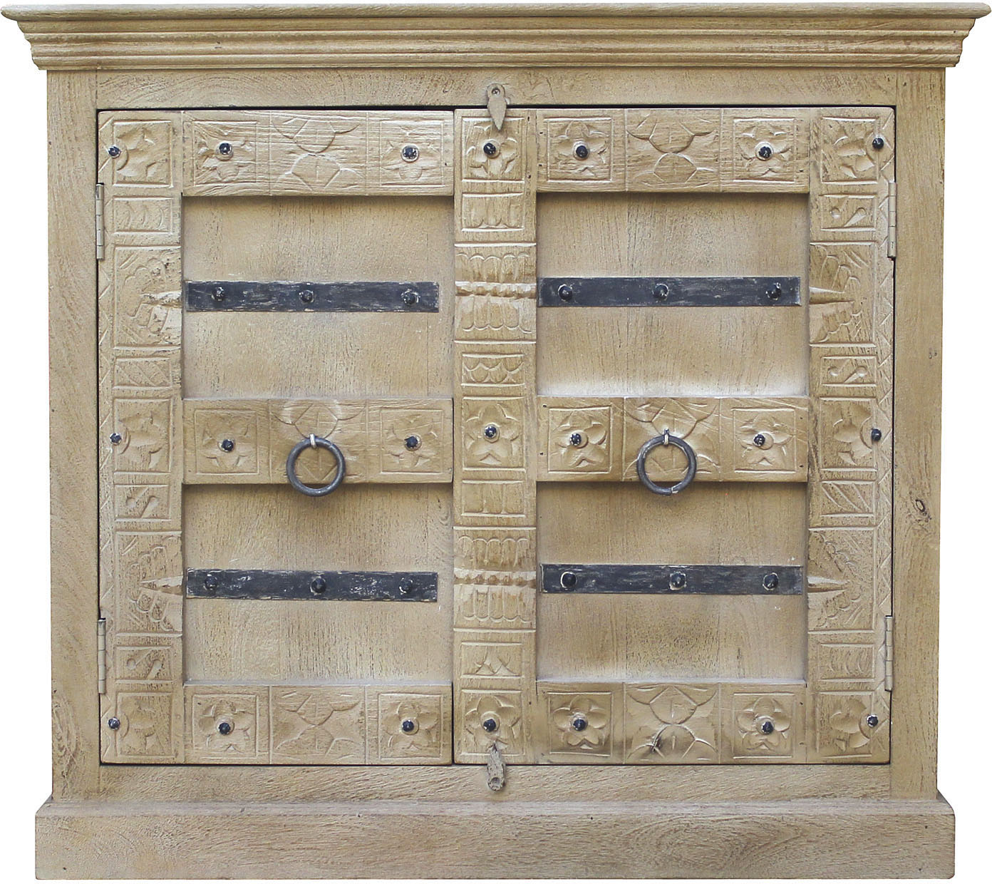 Kommode SIT "Erfurt aus Mangoholz mit Schnitzereien & 2 Türen", beige (natur), B:100cm H:90cm T:45cm, Massivholz, Sideboards, Kommode, Kunstvolle Schnitzereien