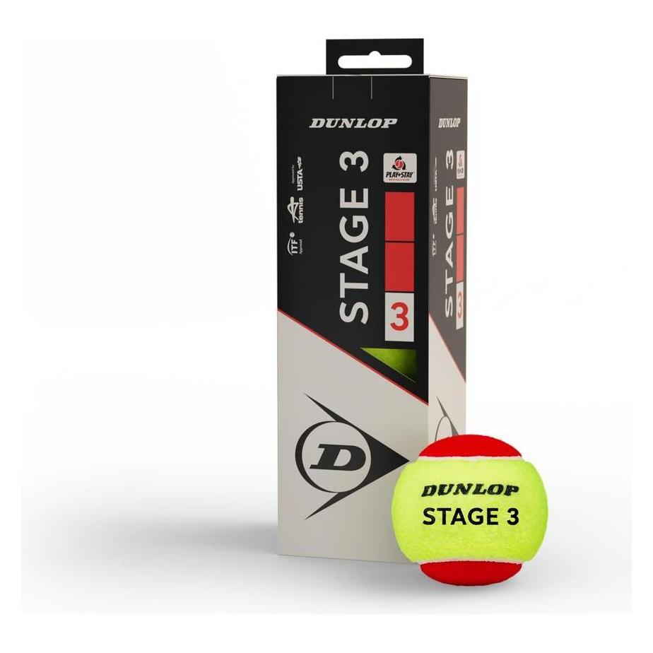 Dunlop Tennisbälle der Stufe 3 (rot) - 3er-Pack - ITF-zertifiziert (601647)
