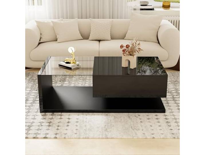 Couchtisch, Hochglanz-Schwarz. Beistelltische, Couchtische mit Glas