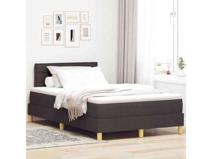 Boxspringbett mit Kissen Dunkelbraun 120 x 190 cm Stoff Mittelfeste Schaumstoffmatratze, Kopfteil in 2 Höhen, Lattenrost aus Holz und Metall, stabile Füße, technisches Holz
