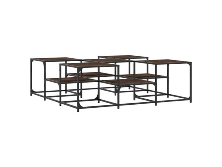 KUTYWEXFM Couchtisch Braun Eichen-Optik 121x121x40 cm Metallrahmen Stilvoller Beistelltisch fürs Wohnzimmer: Zweistufige Tischplatte, stabiler Metallrahmen und verstellbare Füße.