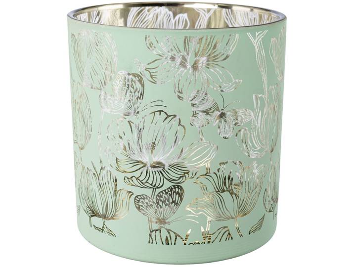 Kerzenhalter CREATIV HOME Windlicht , grün (mint), H:15cm Ø:15cm, Kerzenhalter, Kerzenhalter, mit floralem Motiv