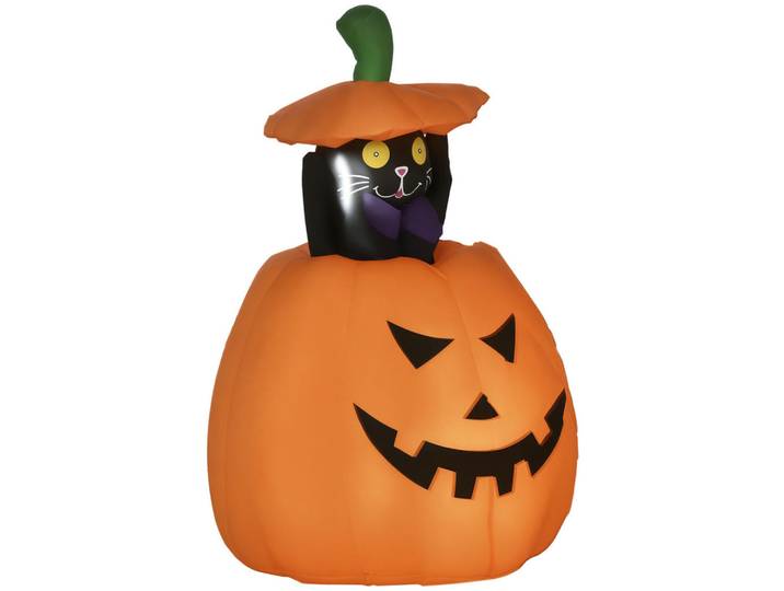 ComfortXL Halloweendeko De-42057 Kürbis mit Katze und LED Orange, Kunststoff, 76x115x64 cm, Dekoration