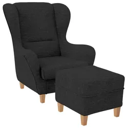 Supellex Sofia Ohrensessel mit Hocker   Design Vienna Webstoff Grau