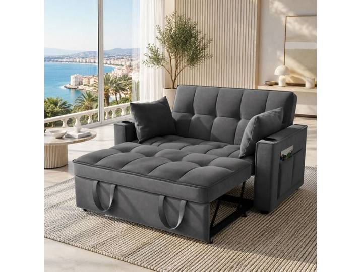 Canapé convertible 137x76 5 cm - EVRYAE avec Dossier 3 Positions Porte gobelets et Poches Laterales - Gris