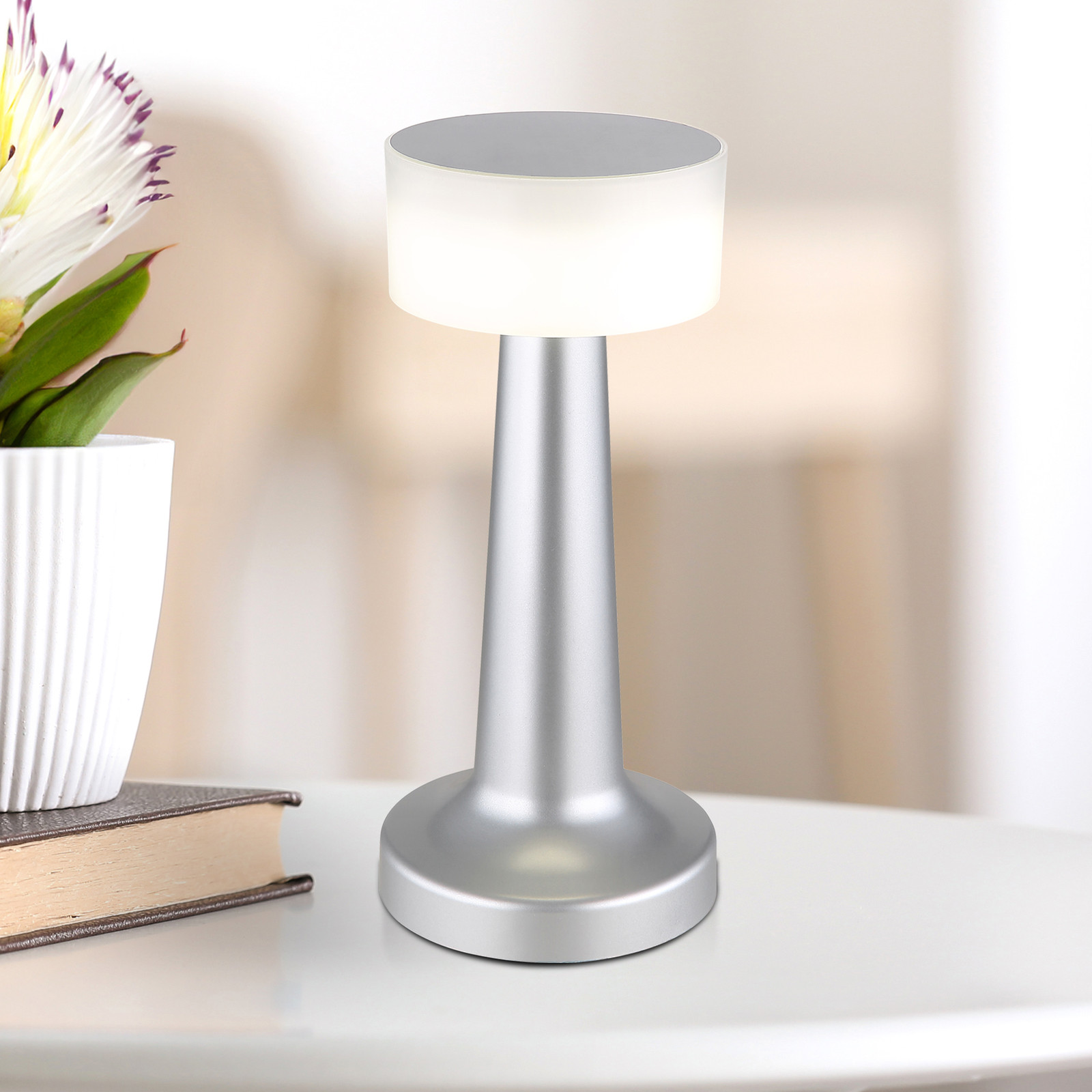 home24 Tafellamp Angelika type A wit/zilver met LED-module Ø 10 cm