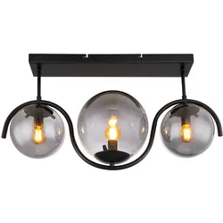 Deckenleuchte Deckenlampe Wohnzimmerleuchte Esszimmerleuchte Küchenlampe, Metall Glas rauch, 3 Flammig, E27, L 60 cm