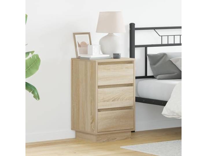 HEFZGDB Nachttisch mit LED Beleuchtung Sonoma Eiche 39x34,5x65 cm Holzwerkstoff Moderner Nachttisch mit DREI Schubladen und integrierter LED Beleuchtung für das Schlafzimmer