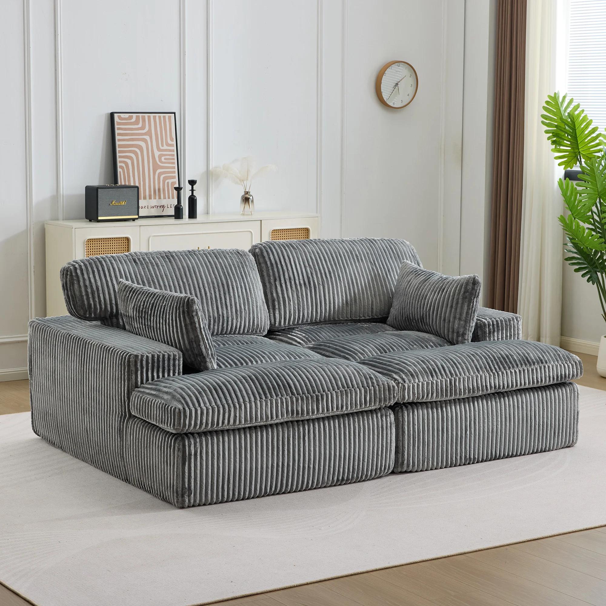 Cordsofa - Schlafsofa - Modulares Design - Ergonomisch - Stoffbezug - Unter 200 cm - Grau
