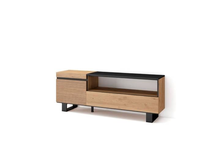 Meuble tv effet bois chêne 150x35x57cm avec pieds