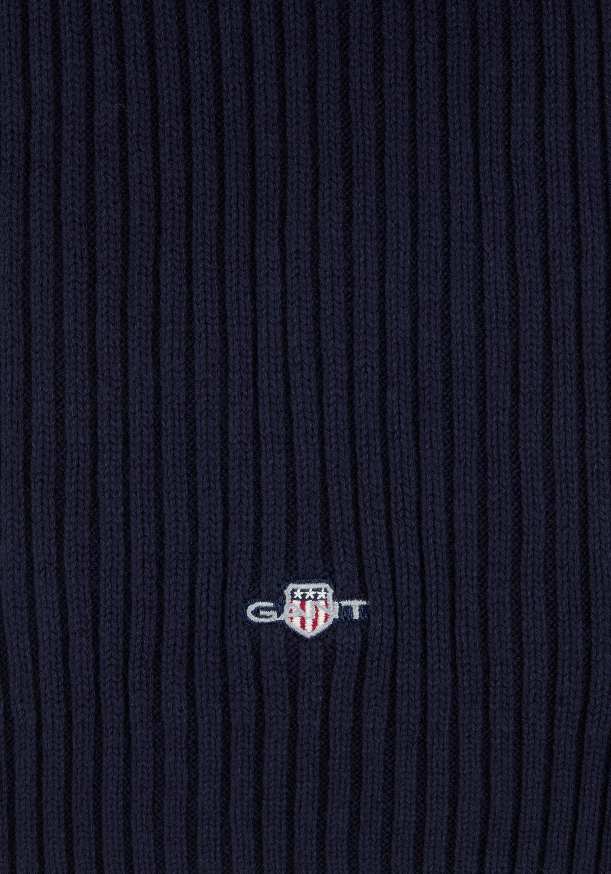 Strickschal GANT "COTTON BLEND LOGO", Herren, blau (marine), Rippstrick, Baumwollmischung, Modetücher Strickschal