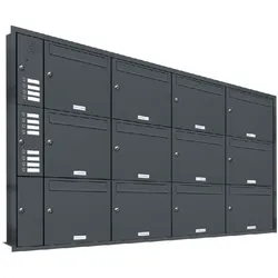 AL Briefkastensysteme 12 Fächer Premium Unterputz Briefkasten Anlage RAL 7016 Anthrazit, Post A4, robust, wetterfest, Artikelnummer: 331P12U4KSP7016