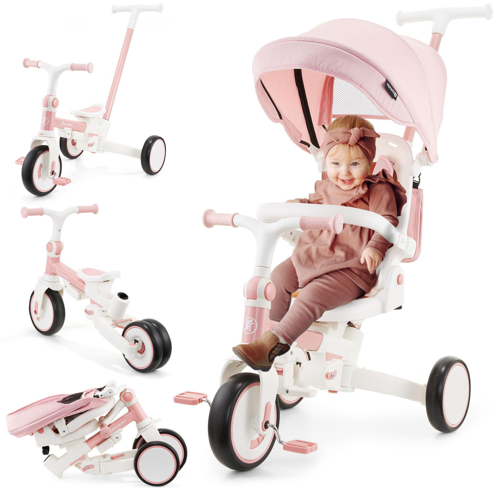 HyperMotion TOBI FOREST 8-in-1 Driewieler - Modulaire kinderloopfiets met duwstang, zonnekap en verstelbare zitting voor kinderen van 1 tot 5 jaar