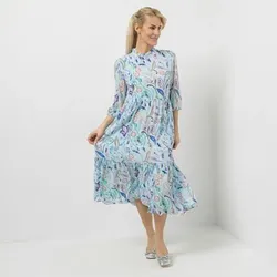 VIA MILANO Kleid, 3/4-Arm Rundhalsausschnitt mit Rüschen Blumen-Paisley-Print