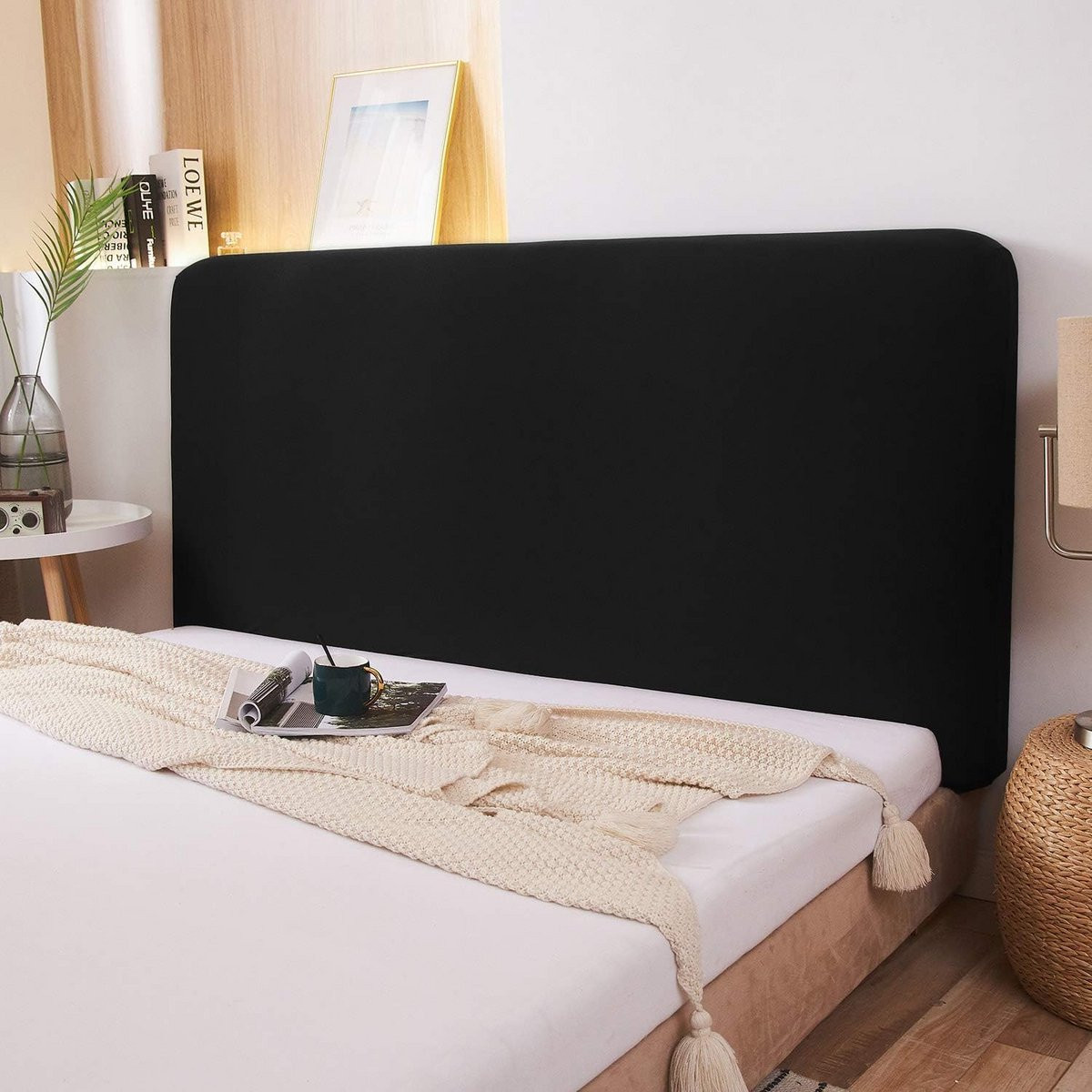 Rekbare Hoofdbordhoes Zwart Stofdicht voor Slaapkamerdecoratie