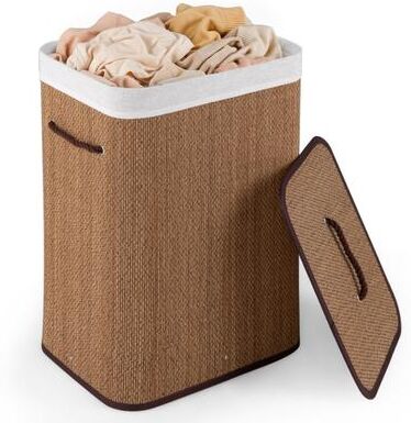 Costway 19 Gal Capacity Bamboo Clothes Hamper with Removable Liner and Portable Handles-Brown