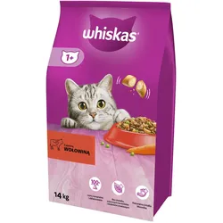 WHISKAS Adult 14 kg - Trockenfutter für ausgewachsene Katzen, mit leckerem Rindfleisch