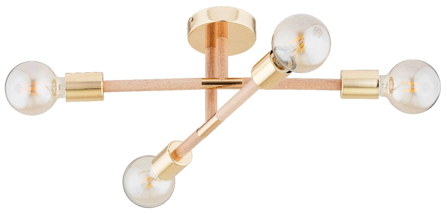 Alfa Plafondlamp OTELLO licht hout en goud, B/D/H: 43 x 21 x 54 cm