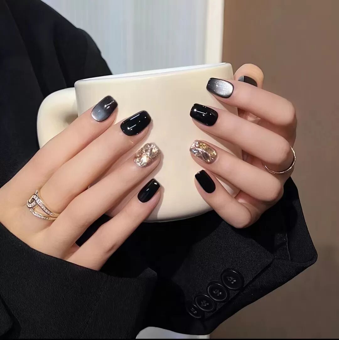 INF Patchs d'ongles courts Princesse Sombre - Élégants et faciles à appliquer
