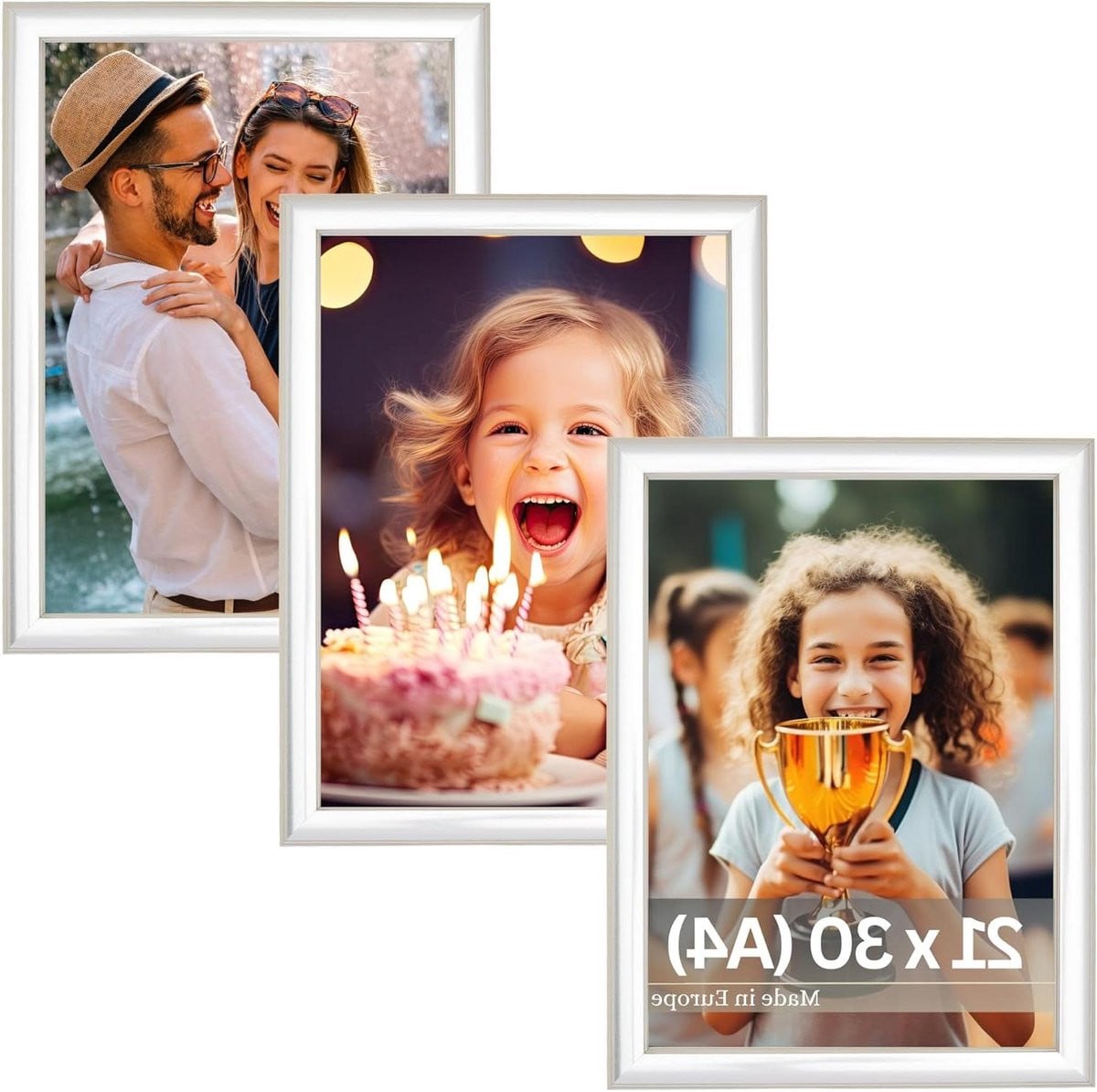 Zilveren Fotolijst Set voor Wanddecoratie - 3x A4 Formaat