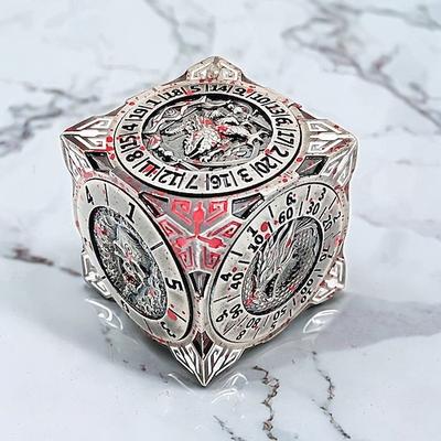 7-in-1 rotierender Metallwürfelwürfel, 6-seitiges polyedrisches Spinner-Würfelset für Tabletop-Rollenspiele, Zappelwürfel aus Zinklegierung für Spielleiter und Spieler