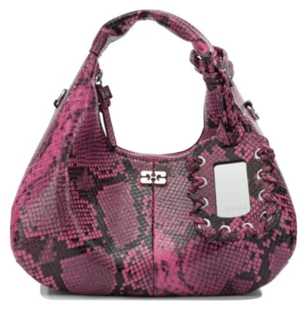 Ganni Mini Hobo Python fuchsia Zip Schmetterling silber